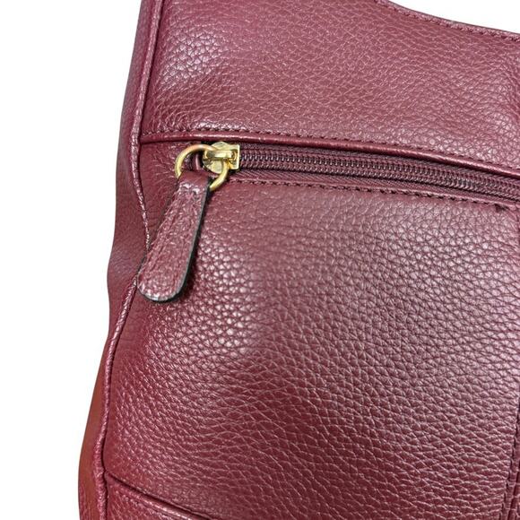 Giani Bernini Pebble Leather Burgundy Crossbody Shoulder Bag Purse Gold Tone - Picture 7 of 16